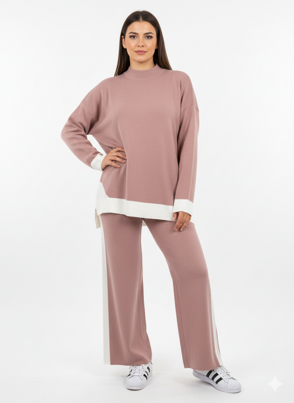 سوت تريكو عجينة لونج باك مستورد وردي