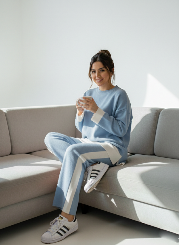 سوت تريكو عجينة لونج باك مستورد بيبي بلو