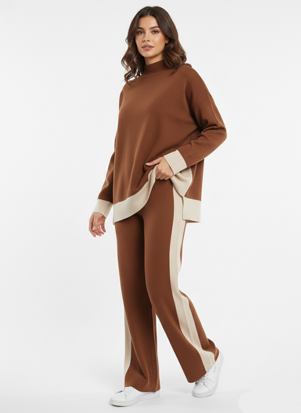 سوت تريكو عجينة لونج باك مستورد بني