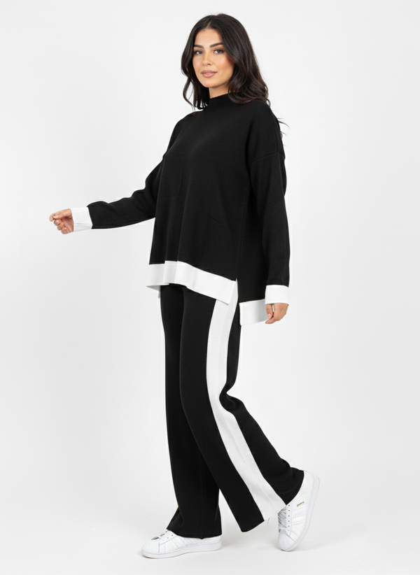 سوت تريكو عجينة لونج باك مستورد اسود*ابيض