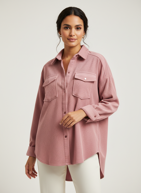 قميص قطيفه مضلع شتوي بأكمام طويله